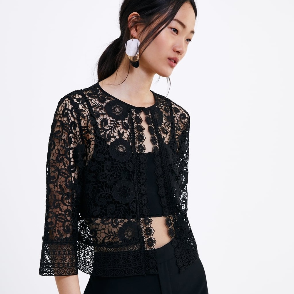 Zara black guipure lace jacket nwt